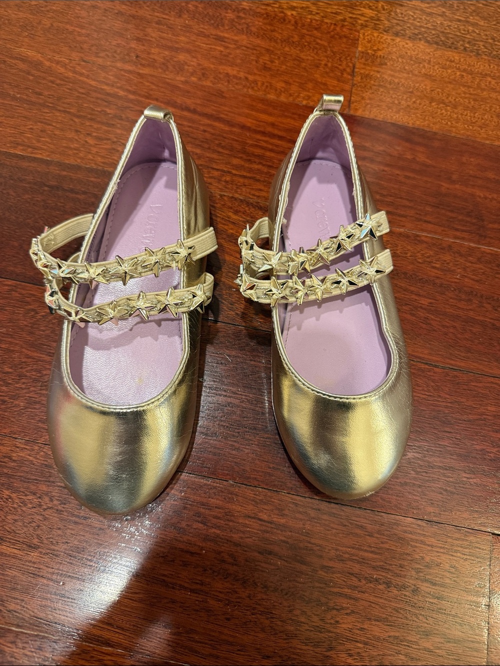 J. Crew Metallic Gold Star-Strap Mary Janes with Pink Lining